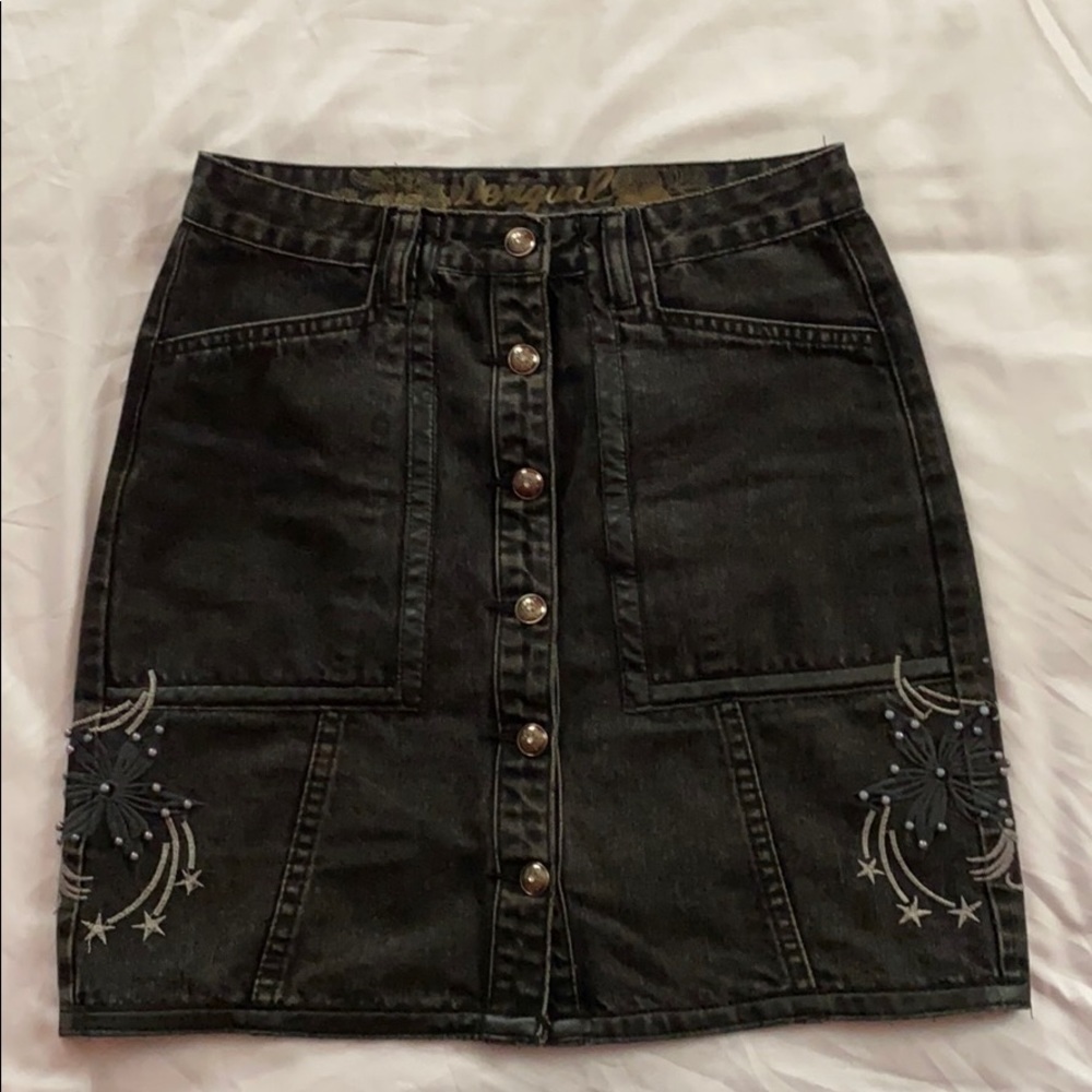 Desigual Martia skirt black denim beaded design 28